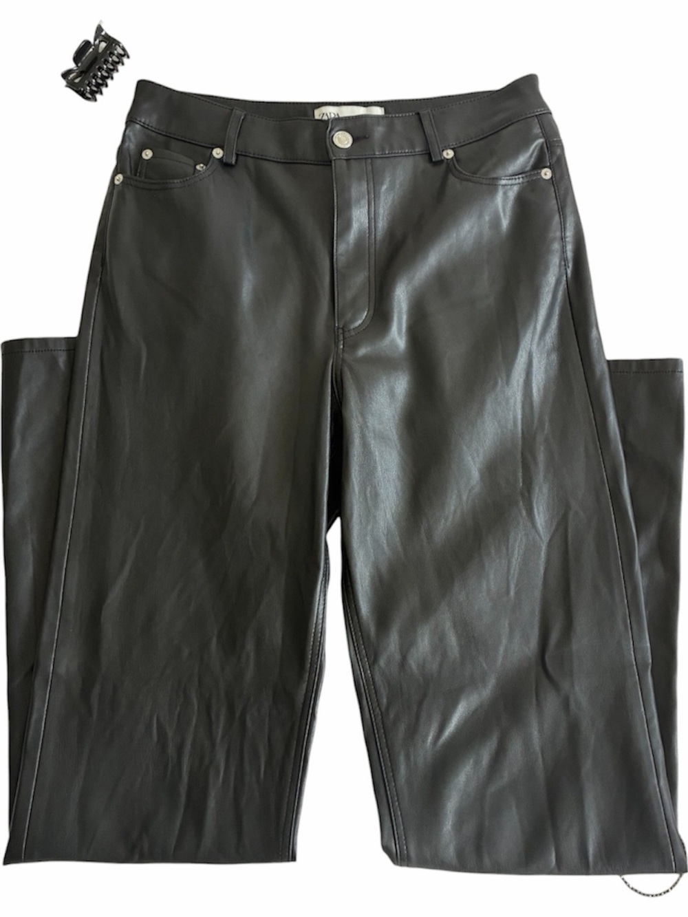 Zara Women’s Black Faux Leather Straight-Leg Pants